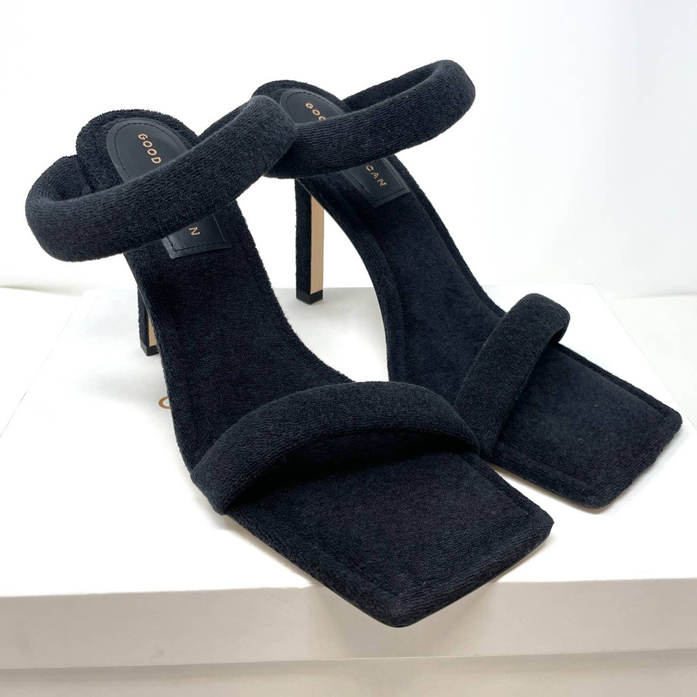 Good American Terry Square Toe Strappy Heeled Sandals In Black Size 11 New - Picture 6 of 14